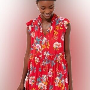 Ann Taylor Loft Floral Red Casual Dress Size Medium